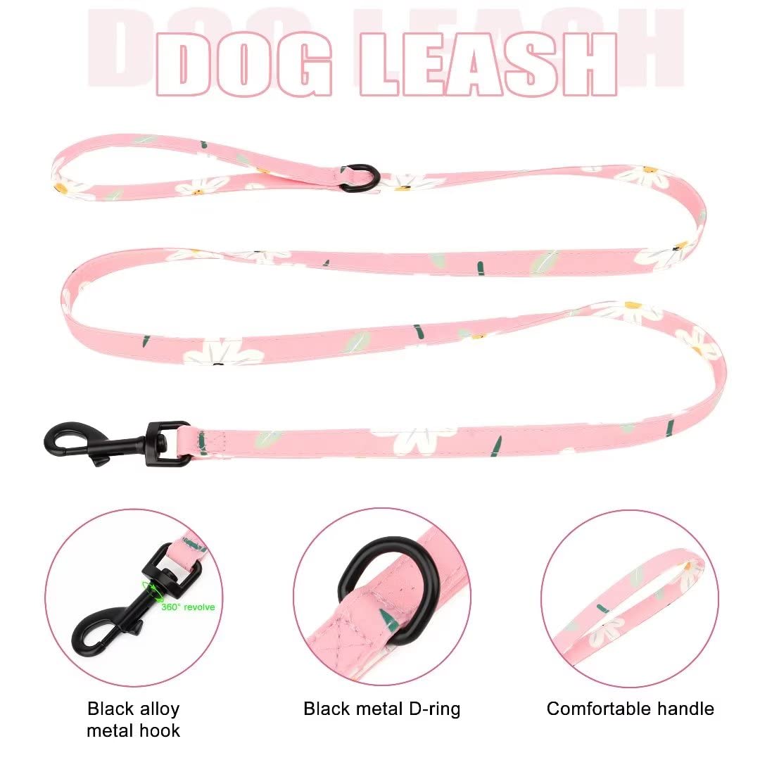 Beirui Cute Dog Collars,Harnesses,Leashes Set, Floral Pattern, Orange,S