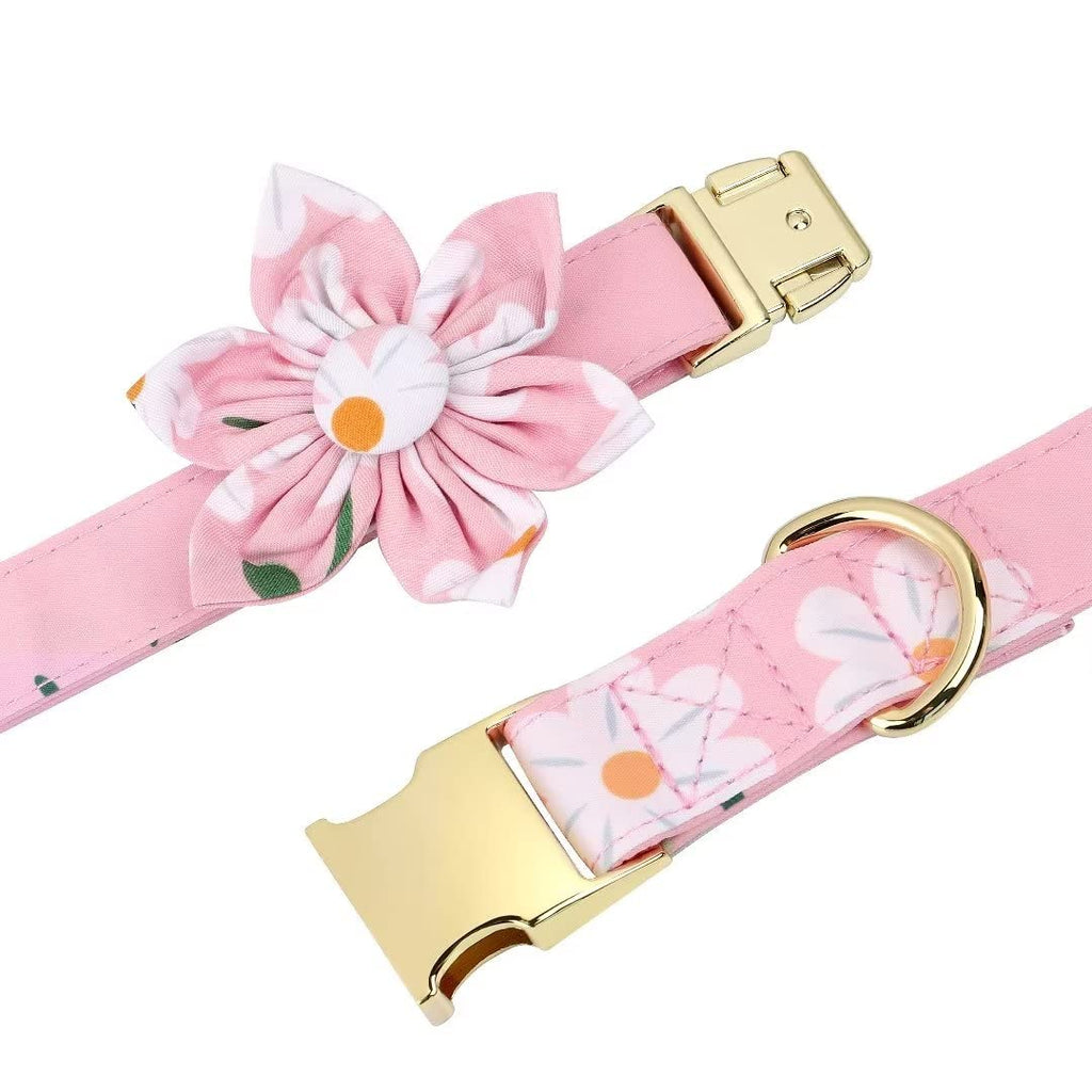 Beirui Cute Dog Collars,Harnesses,Leashes Set, Floral Pattern, Orange,S