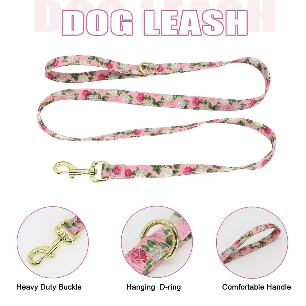 Beirui Cute Dog Collars,Harnesses,Leashes Set, Floral Pattern, Orange,S