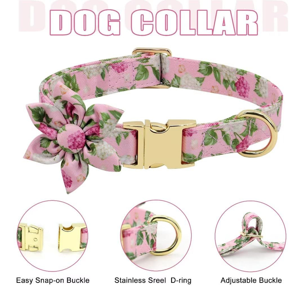 Beirui Cute Dog Collars,Harnesses,Leashes Set, Floral Pattern, Orange,S