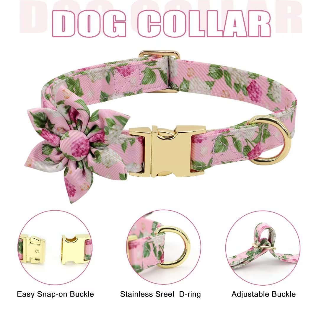 Beirui Cute Dog Collars,Harnesses,Leashes Set, Floral Pattern, Orange,S