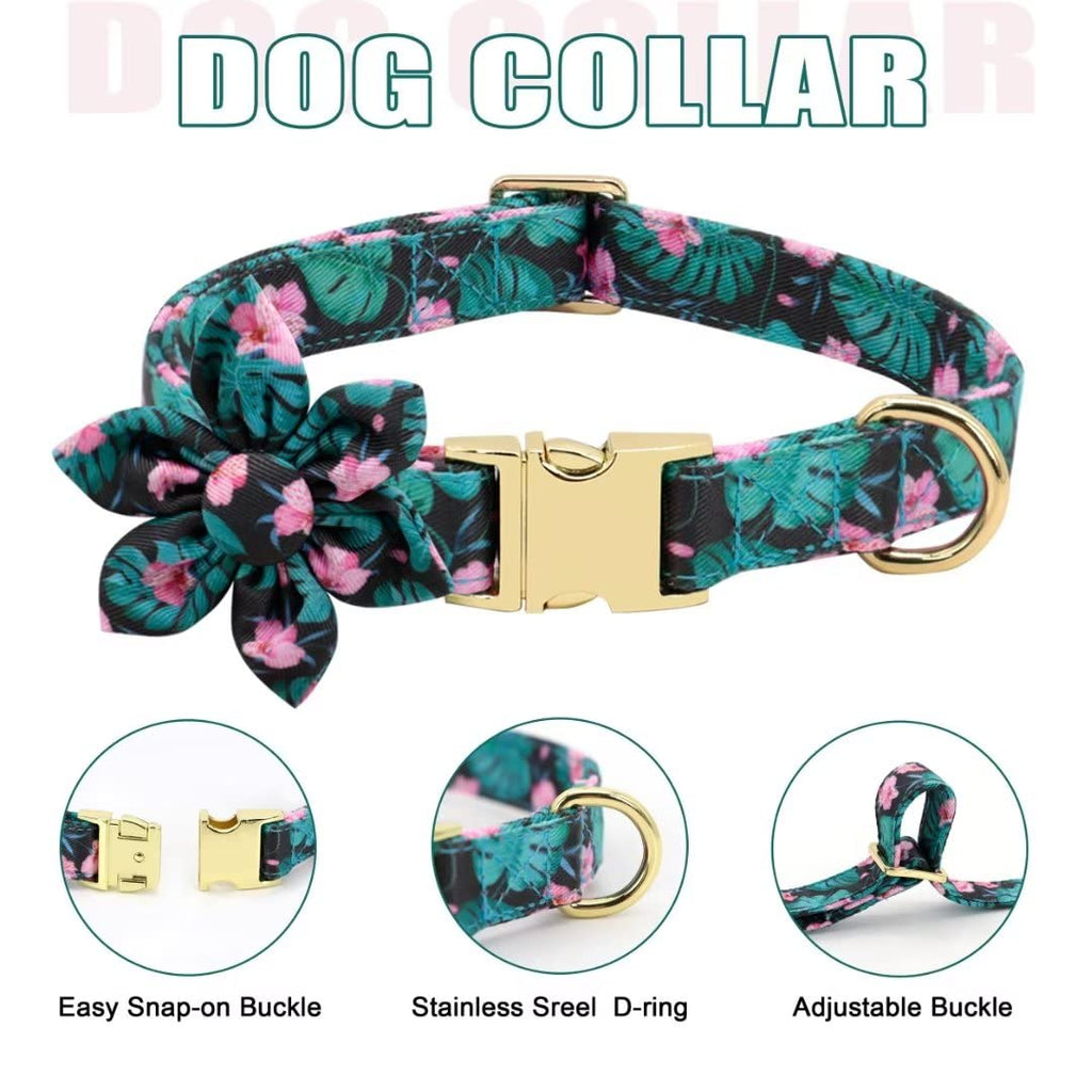 Beirui Cute Dog Collars,Harnesses,Leashes Set, Floral Pattern, Orange,S