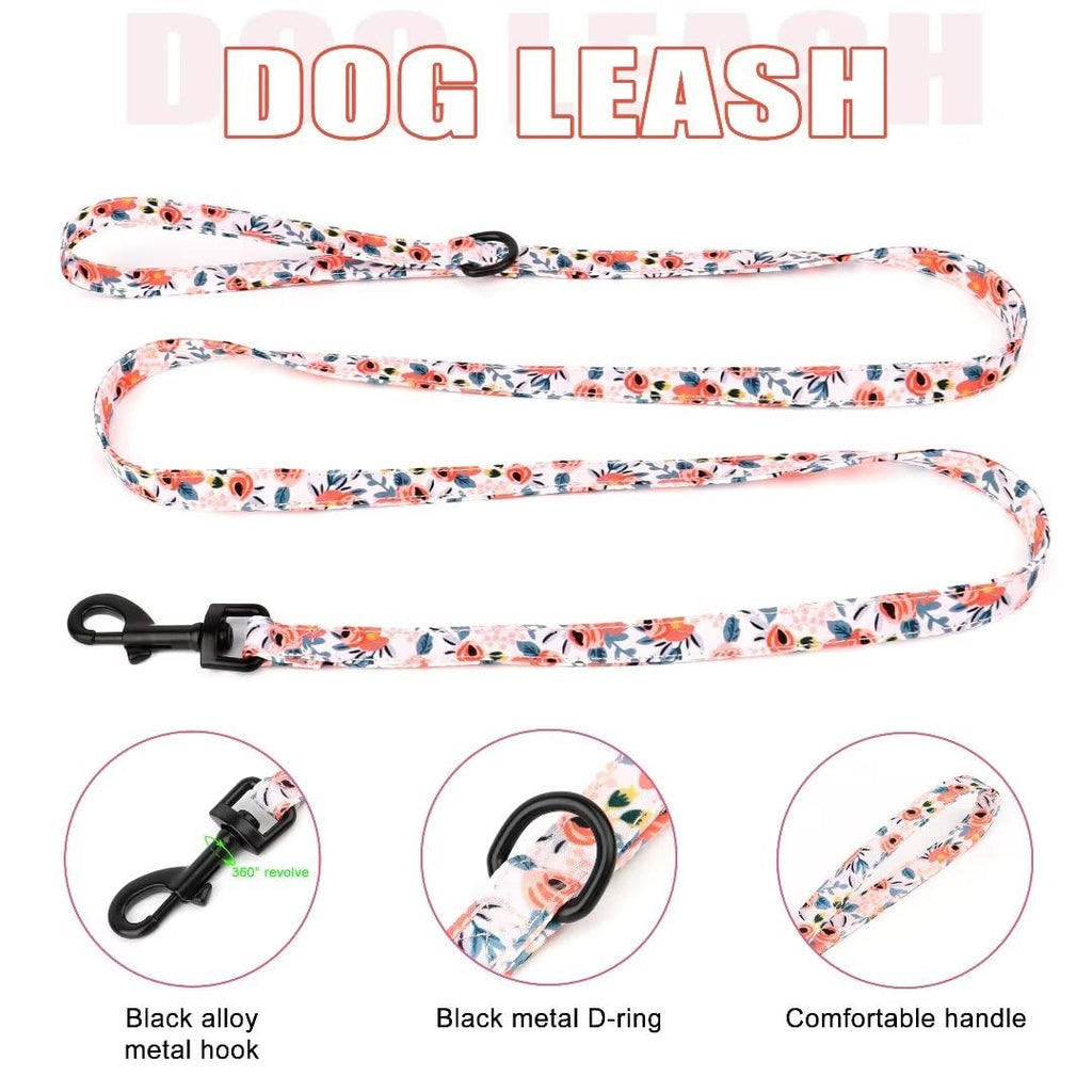 Beirui Cute Dog Collars,Harnesses,Leashes Set, Floral Pattern, Orange,S