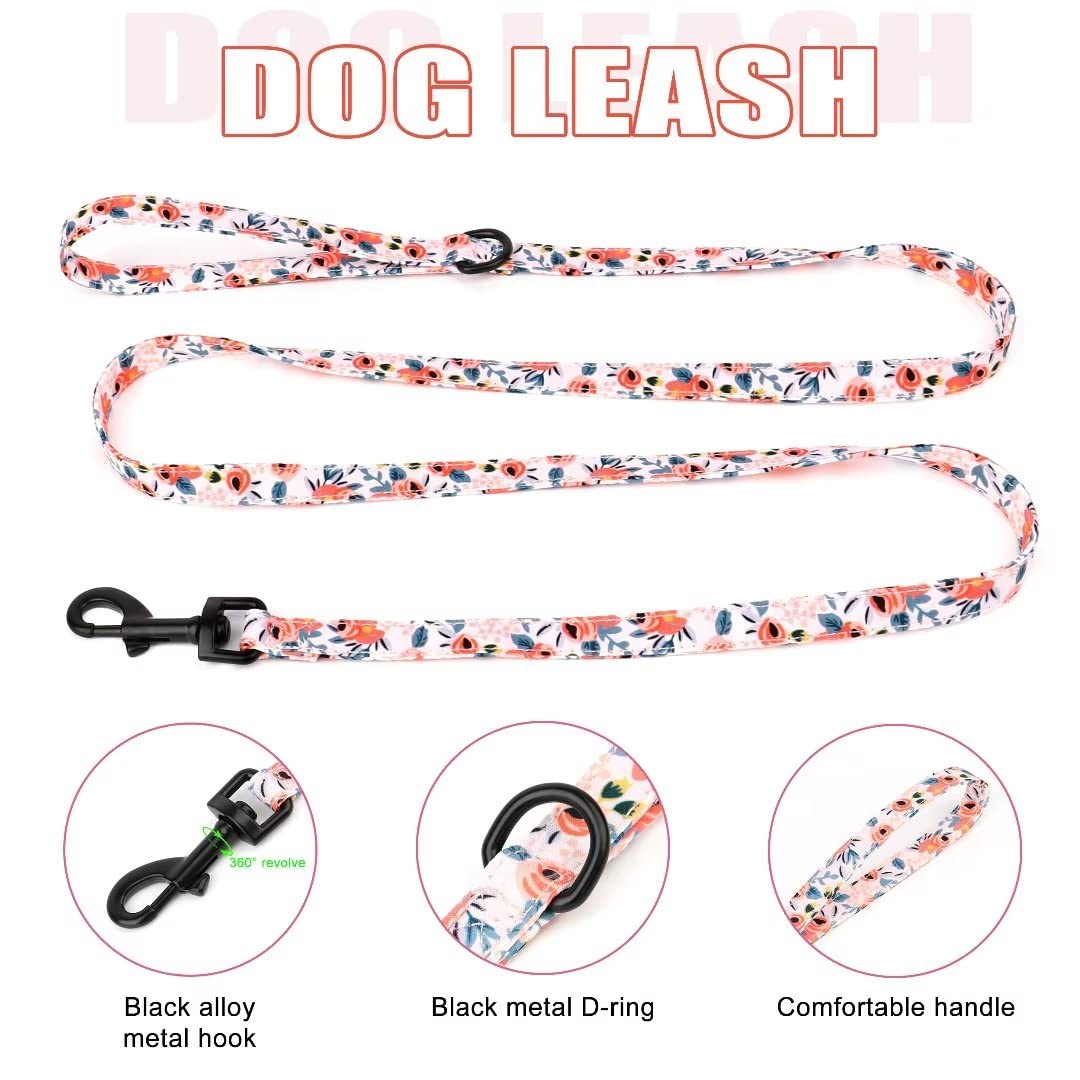 Beirui Cute Dog Collars,Harnesses,Leashes Set, Floral Pattern, Orange,S