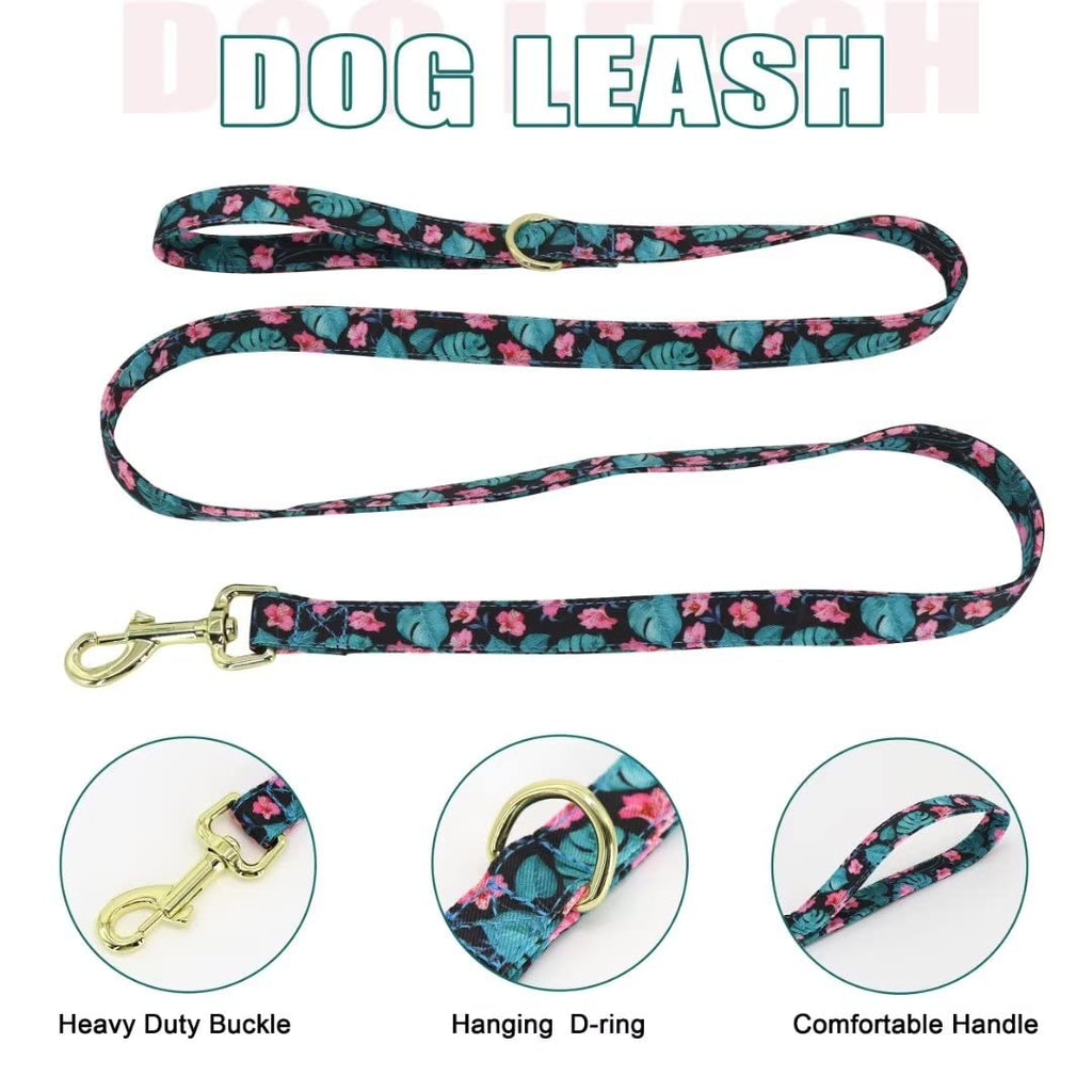 Beirui Cute Dog Collars,Harnesses,Leashes Set, Floral Pattern, Orange,S