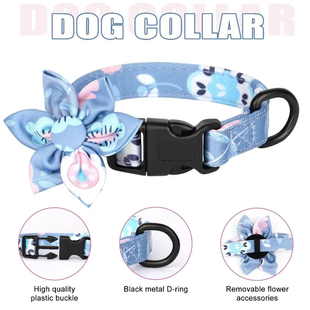 Beirui Cute Dog Collars,Harnesses,Leashes Set, Floral Pattern, Orange,S