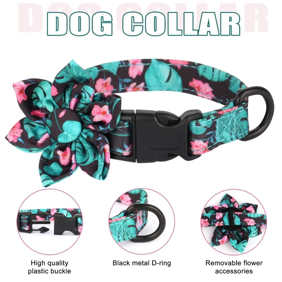 Beirui Cute Dog Collars,Harnesses,Leashes Set, Floral Pattern, Orange,S
