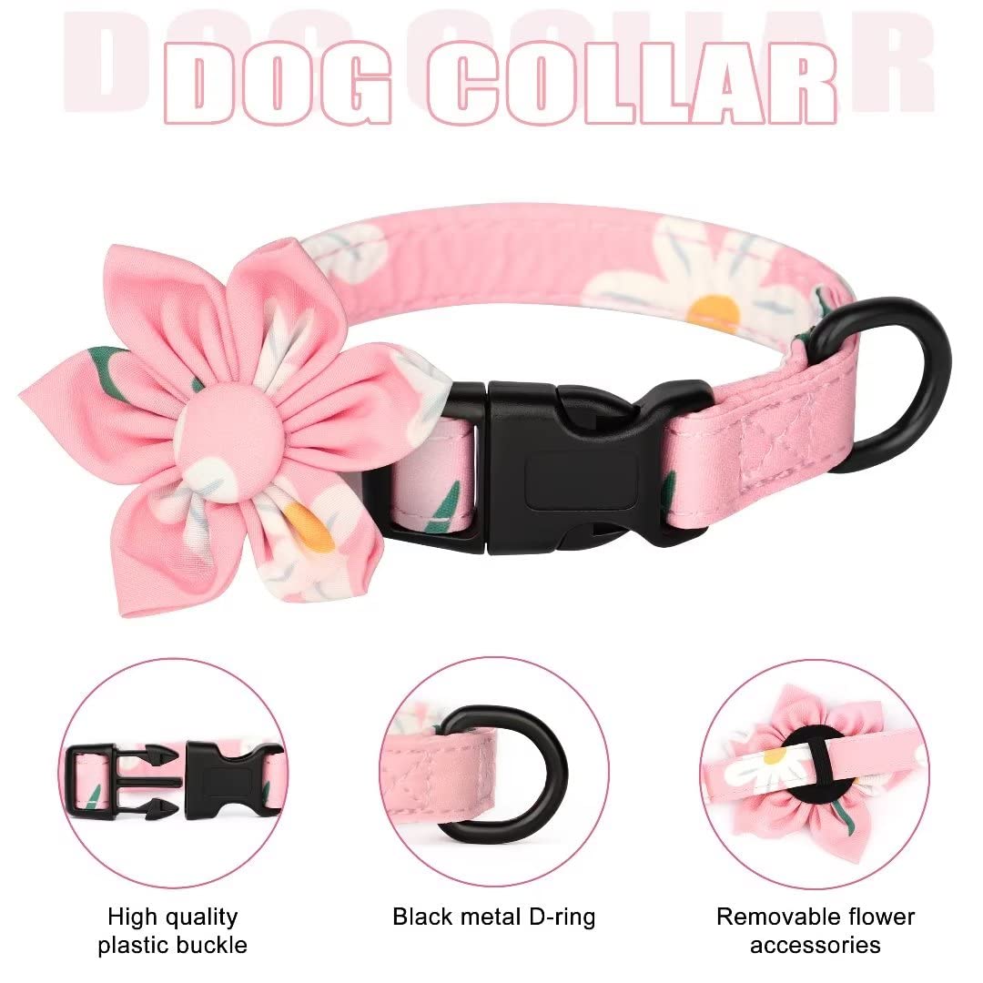 Beirui Cute Dog Collars,Harnesses,Leashes Set, Floral Pattern, Orange,S