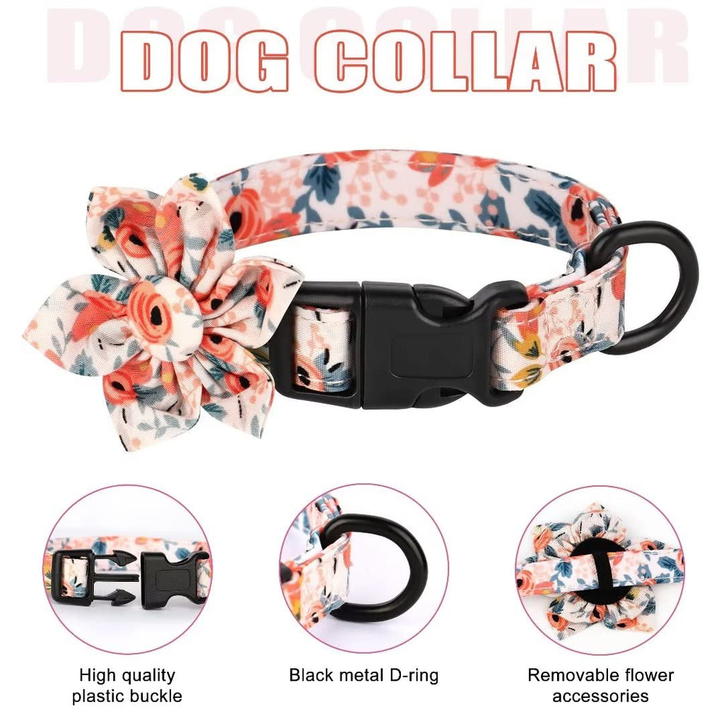 Beirui Cute Dog Collars,Harnesses,Leashes Set, Floral Pattern, Orange,S
