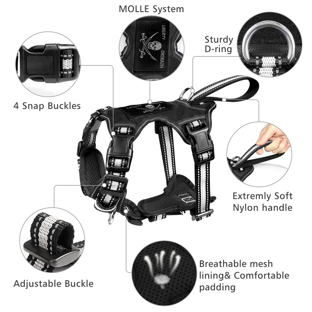 WINSEE Pet Harness Collar and Leash Set, All-in-one Reflective Dog Harness No Pull with Adjustable Buckles for Puppies, Small, Medium, Large, and Extra-Large Dogs (Large, Purple)