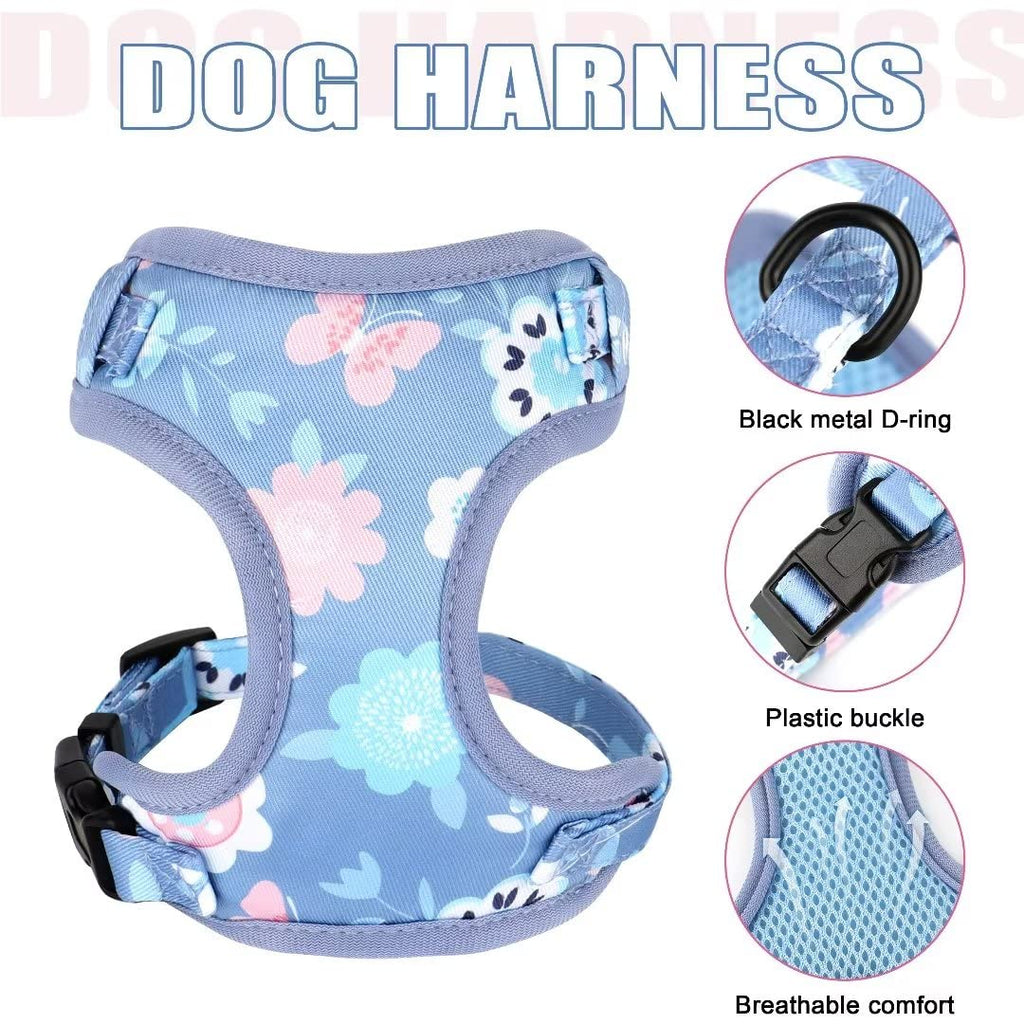 Beirui Cute Dog Collars,Harnesses,Leashes Set, Floral Pattern, Orange,S