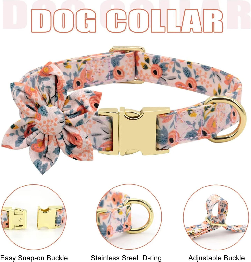 Beirui Cute Dog Collars,Harnesses,Leashes Set, Floral Pattern, Orange,S