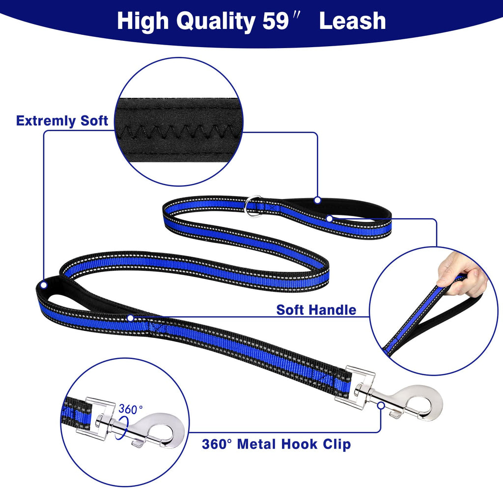WINSEE Pet Harness Collar and Leash Set, All-in-one Reflective Dog Harness No Pull with Adjustable Buckles for Puppies, Small, Medium, Large, and Extra-Large Dogs (Large, Purple)