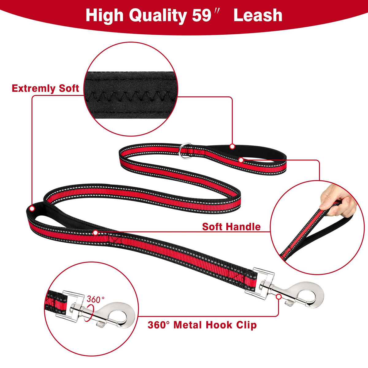 WINSEE Pet Harness Collar and Leash Set, All-in-one Reflective Dog Harness No Pull with Adjustable Buckles for Puppies, Small, Medium, Large, and Extra-Large Dogs (Large, Purple)