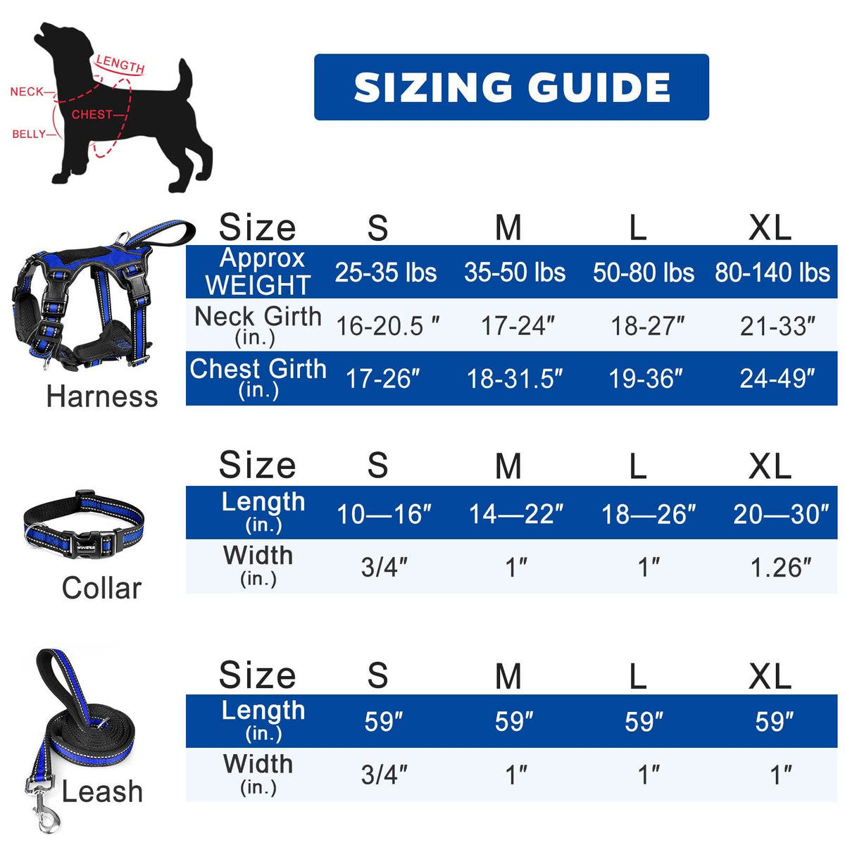 WINSEE Pet Harness Collar and Leash Set, All-in-one Reflective Dog Harness No Pull with Adjustable Buckles for Puppies, Small, Medium, Large, and Extra-Large Dogs (Large, Purple)