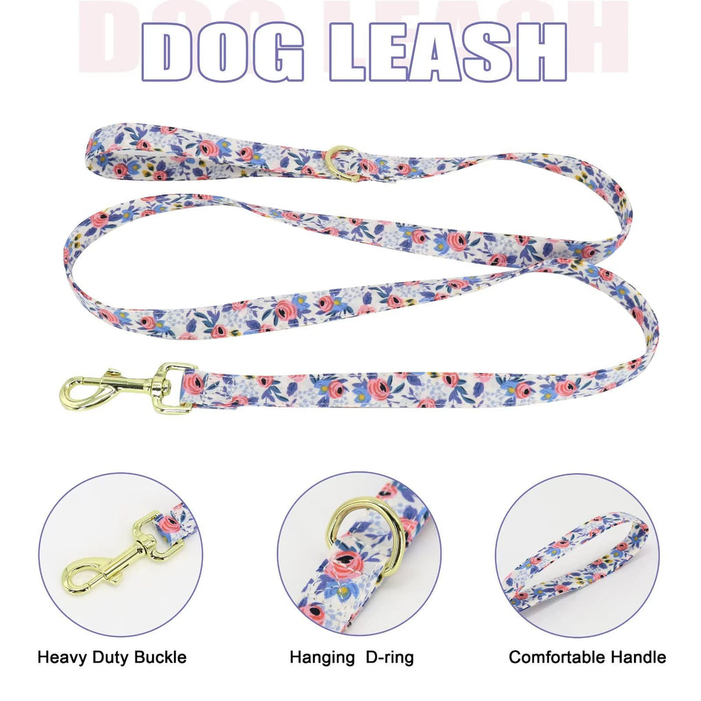 Beirui Cute Dog Collars,Harnesses,Leashes Set, Floral Pattern, Orange,S
