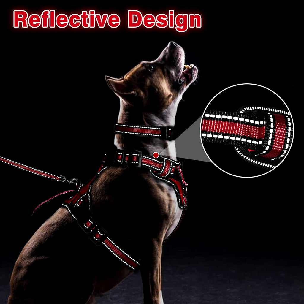 WINSEE Pet Harness Collar and Leash Set, All-in-one Reflective Dog Harness No Pull with Adjustable Buckles for Puppies, Small, Medium, Large, and Extra-Large Dogs (Large, Purple)
