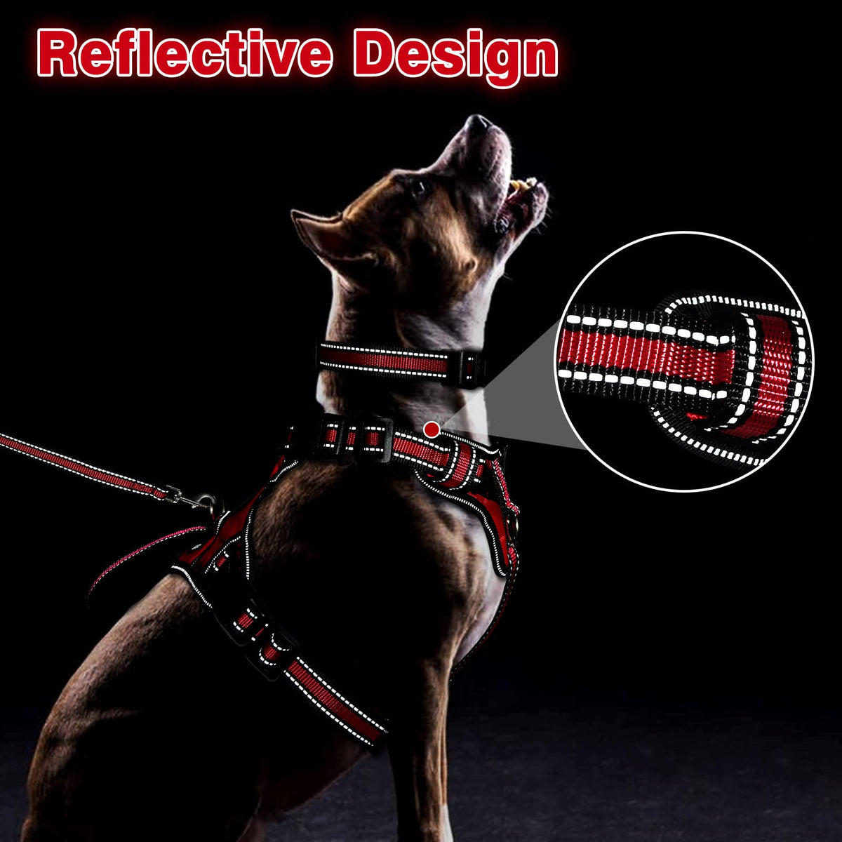 WINSEE Pet Harness Collar and Leash Set, All-in-one Reflective Dog Harness No Pull with Adjustable Buckles for Puppies, Small, Medium, Large, and Extra-Large Dogs (Large, Purple)