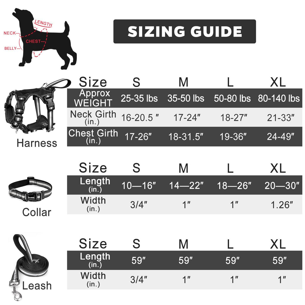 WINSEE Pet Harness Collar and Leash Set, All-in-one Reflective Dog Harness No Pull with Adjustable Buckles for Puppies, Small, Medium, Large, and Extra-Large Dogs (Large, Purple)