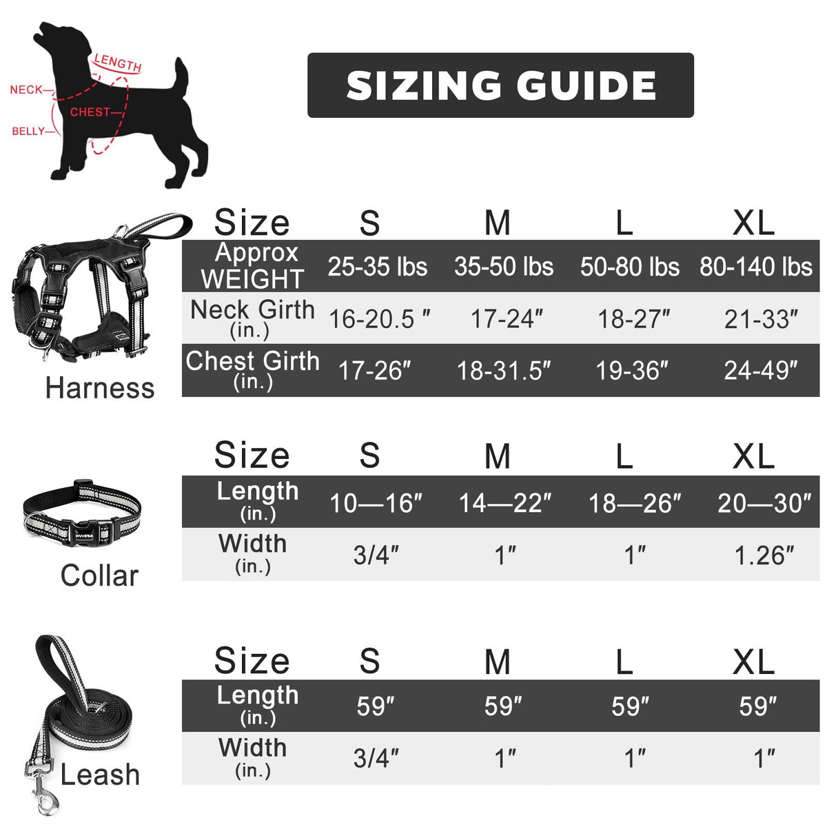WINSEE Pet Harness Collar and Leash Set, All-in-one Reflective Dog Harness No Pull with Adjustable Buckles for Puppies, Small, Medium, Large, and Extra-Large Dogs (Large, Purple)