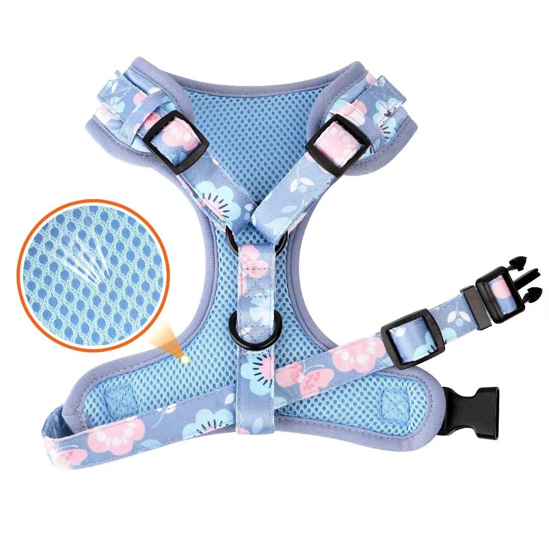 Beirui Cute Dog Collars,Harnesses,Leashes Set, Floral Pattern, Orange,S