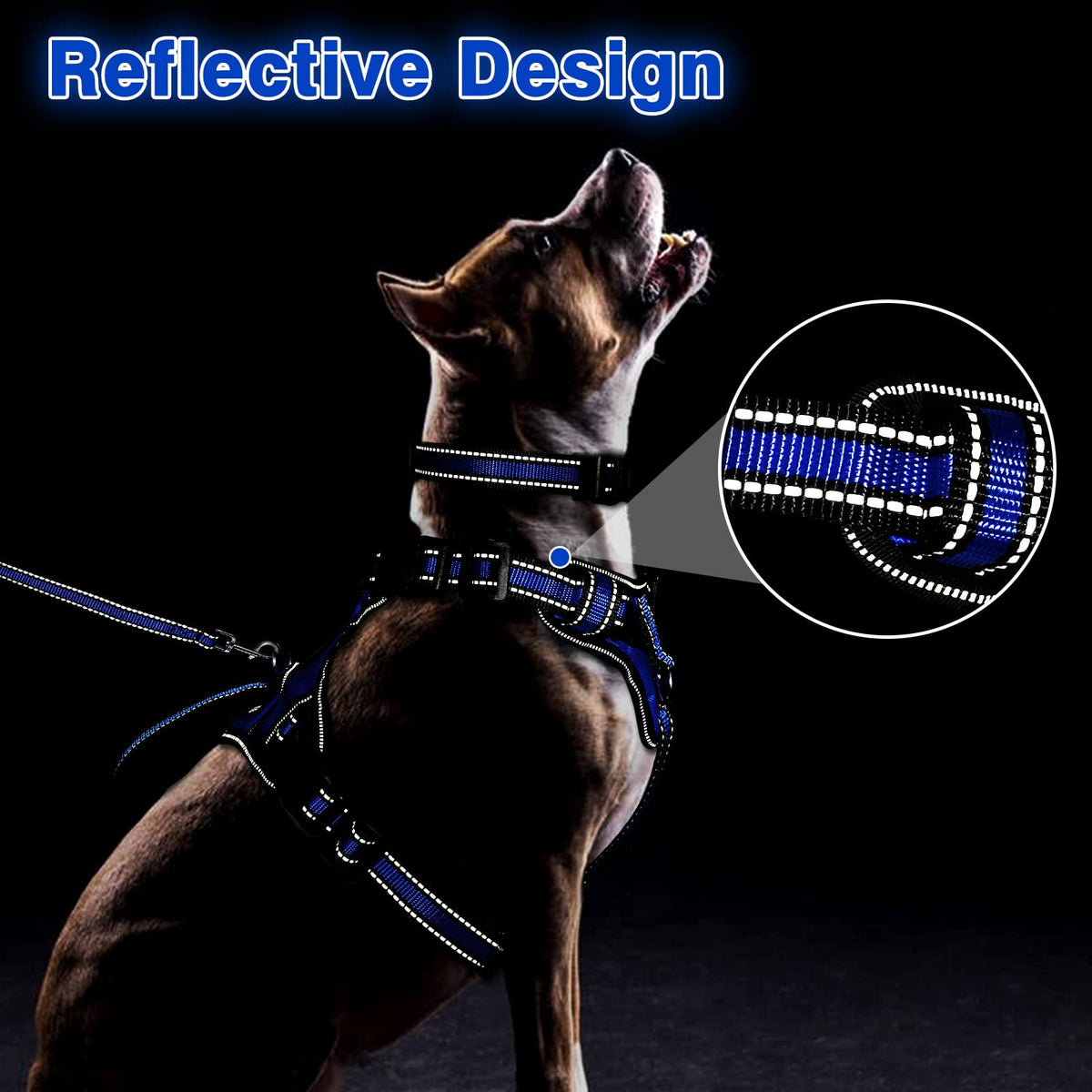 WINSEE Pet Harness Collar and Leash Set, All-in-one Reflective Dog Harness No Pull with Adjustable Buckles for Puppies, Small, Medium, Large, and Extra-Large Dogs (Large, Purple)