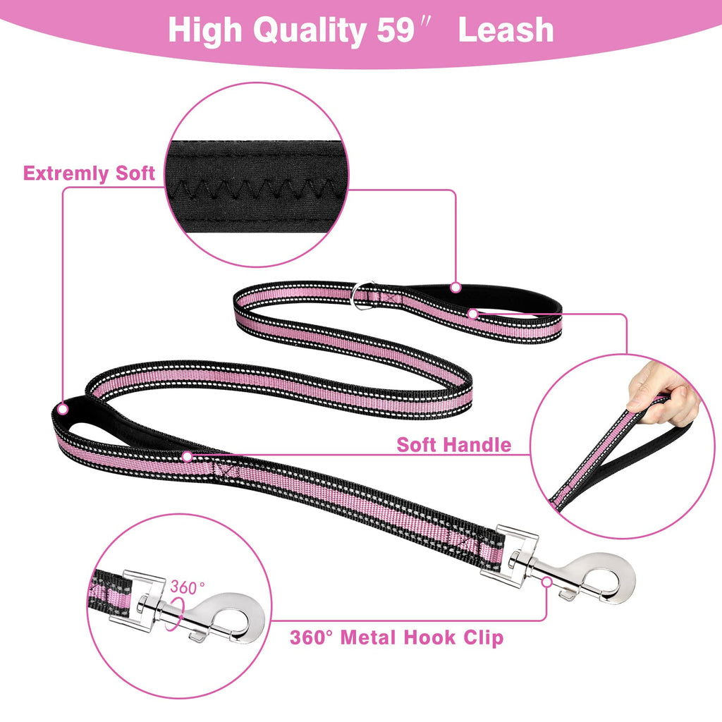 WINSEE Pet Harness Collar and Leash Set, All-in-one Reflective Dog Harness No Pull with Adjustable Buckles for Puppies, Small, Medium, Large, and Extra-Large Dogs (Large, Purple)