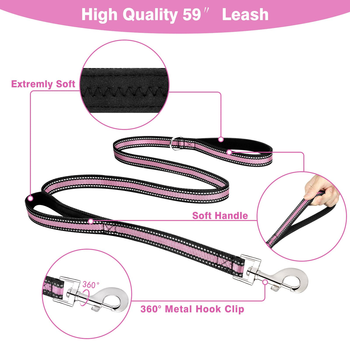WINSEE Pet Harness Collar and Leash Set, All-in-one Reflective Dog Harness No Pull with Adjustable Buckles for Puppies, Small, Medium, Large, and Extra-Large Dogs (Large, Purple)