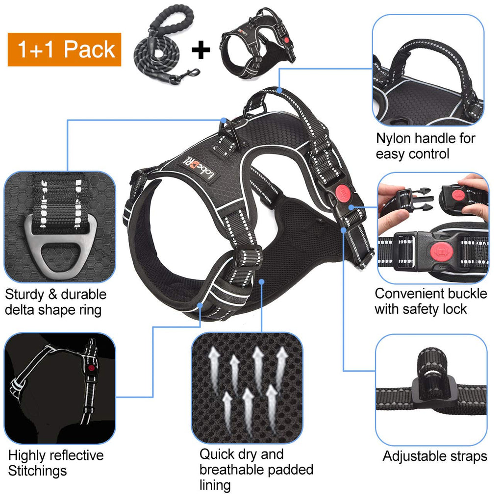 tobeDRI No Pull Dog Harness Adjustable Reflective Oxford Easy Control Medium Large Dog Harness with A Free Heavy Duty 5ft Dog Leash, Orange, L