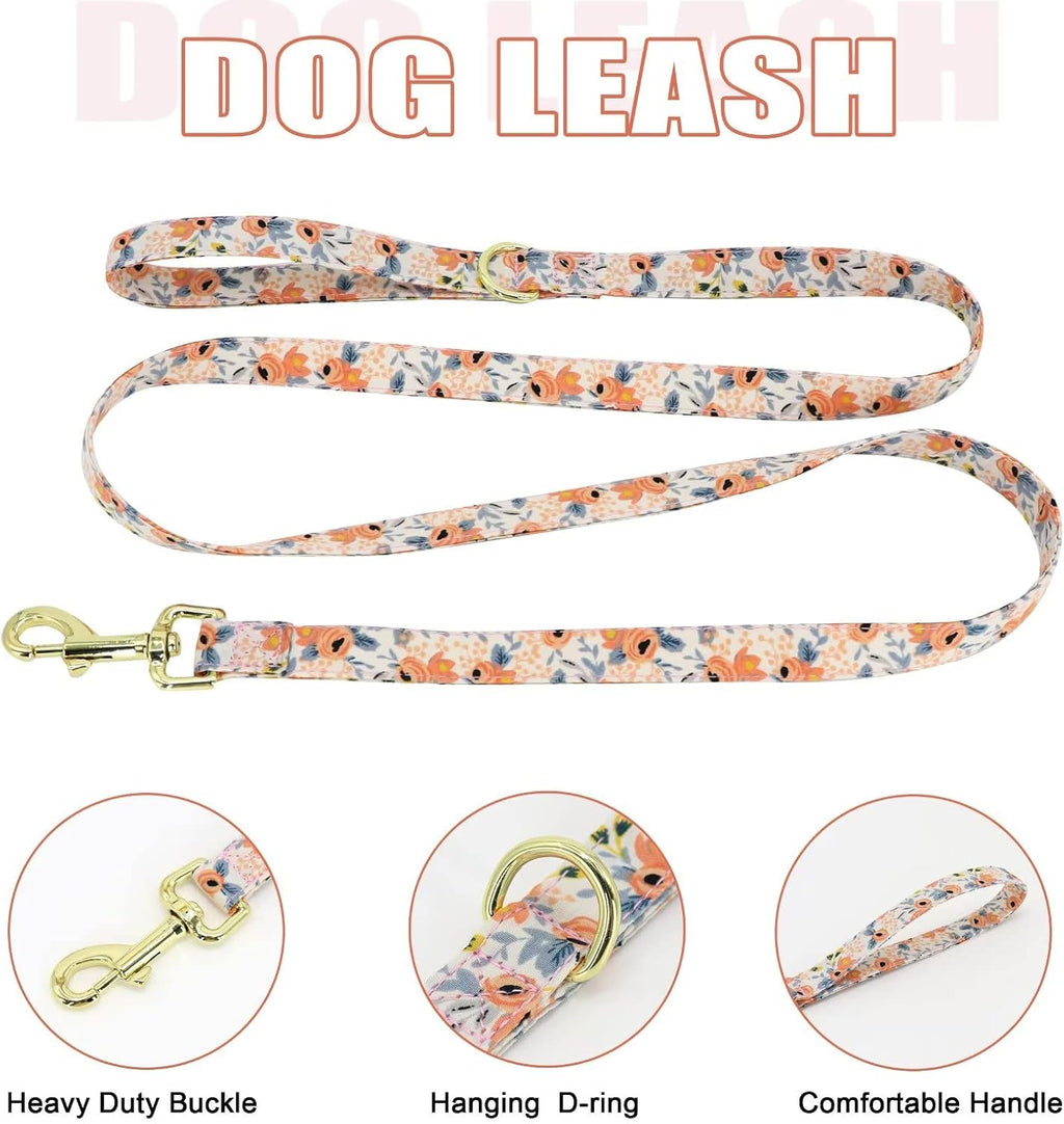 Beirui Cute Dog Collars,Harnesses,Leashes Set, Floral Pattern, Orange,S