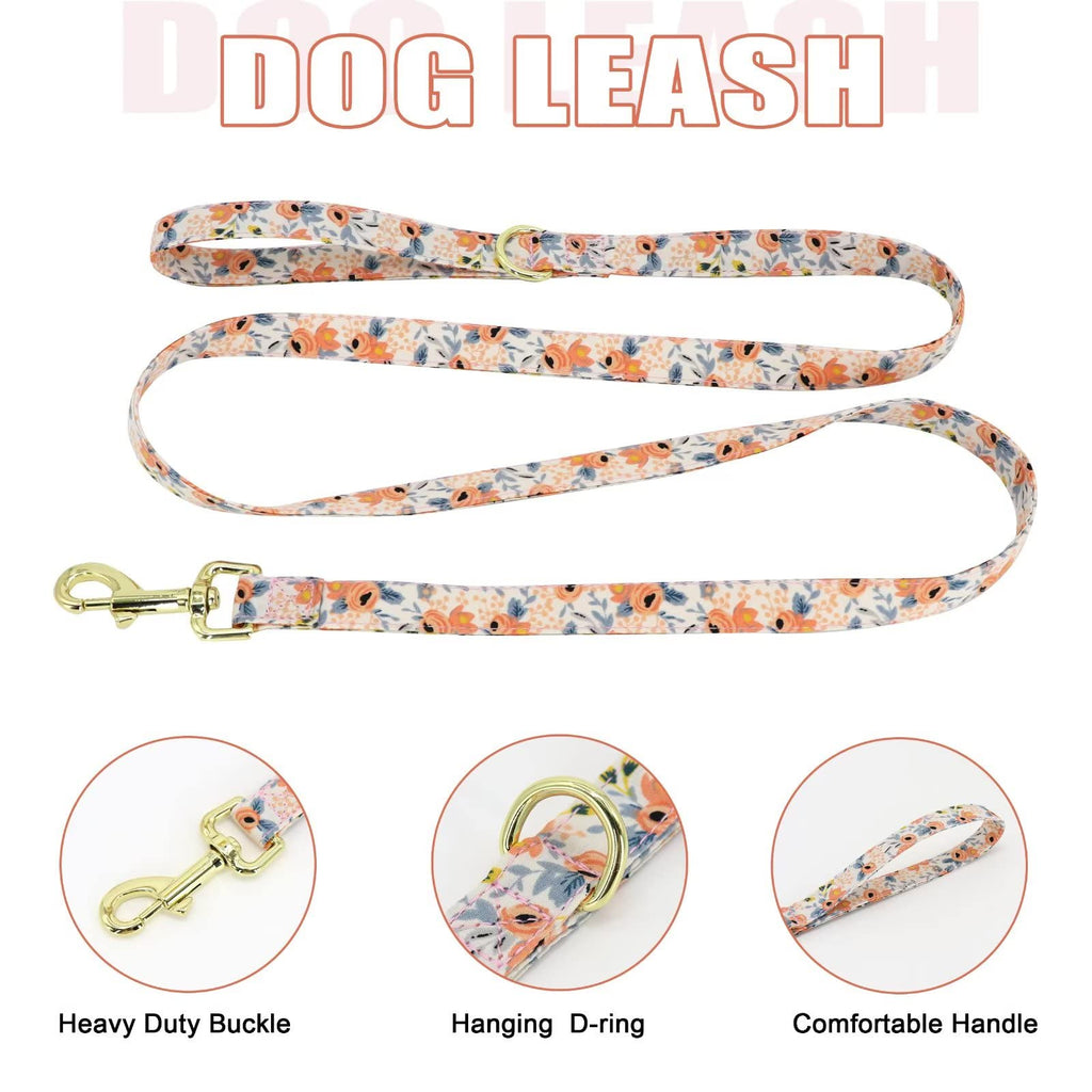 Beirui Cute Dog Collars,Harnesses,Leashes Set, Floral Pattern, Orange,S