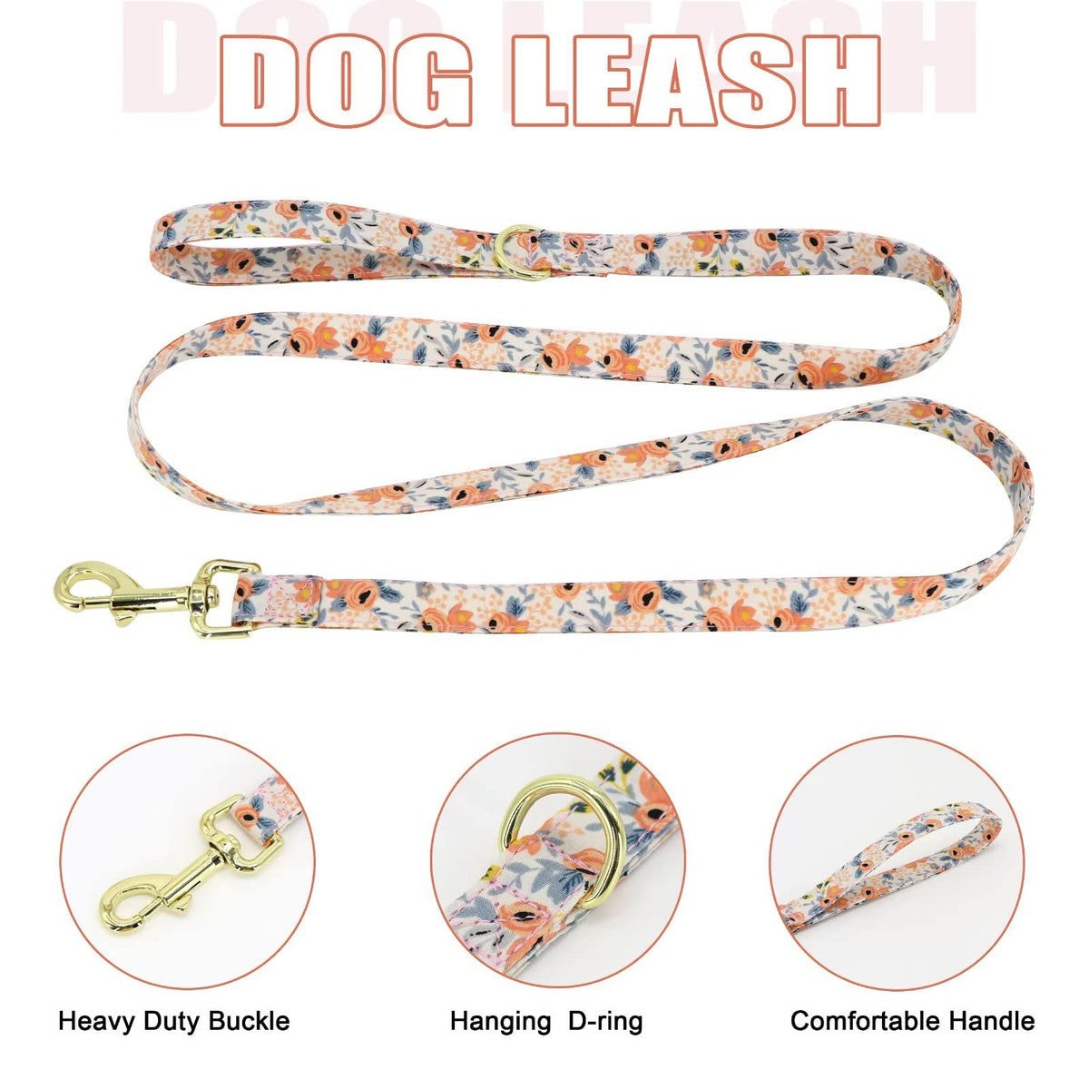 Beirui Cute Dog Collars,Harnesses,Leashes Set, Floral Pattern, Orange,S
