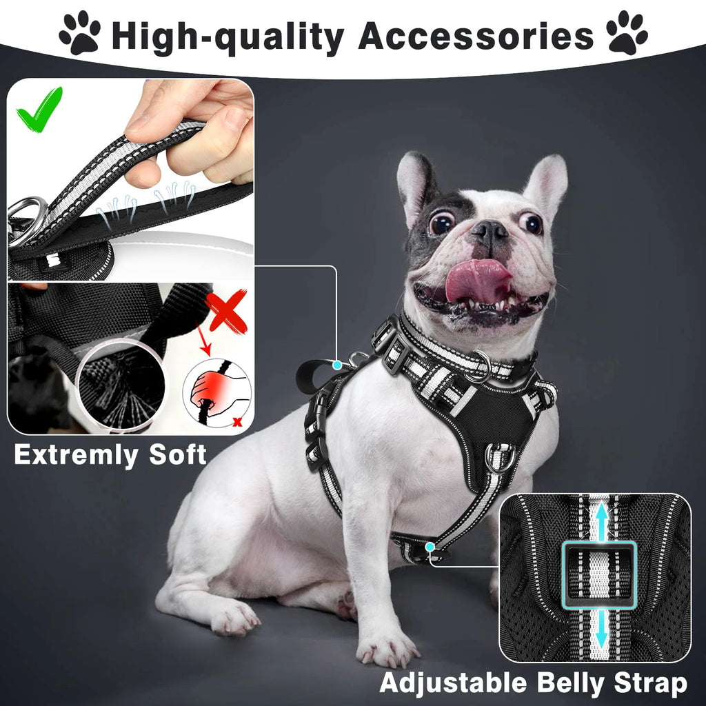 WINSEE Pet Harness Collar and Leash Set, All-in-one Reflective Dog Harness No Pull with Adjustable Buckles for Puppies, Small, Medium, Large, and Extra-Large Dogs (Large, Purple)