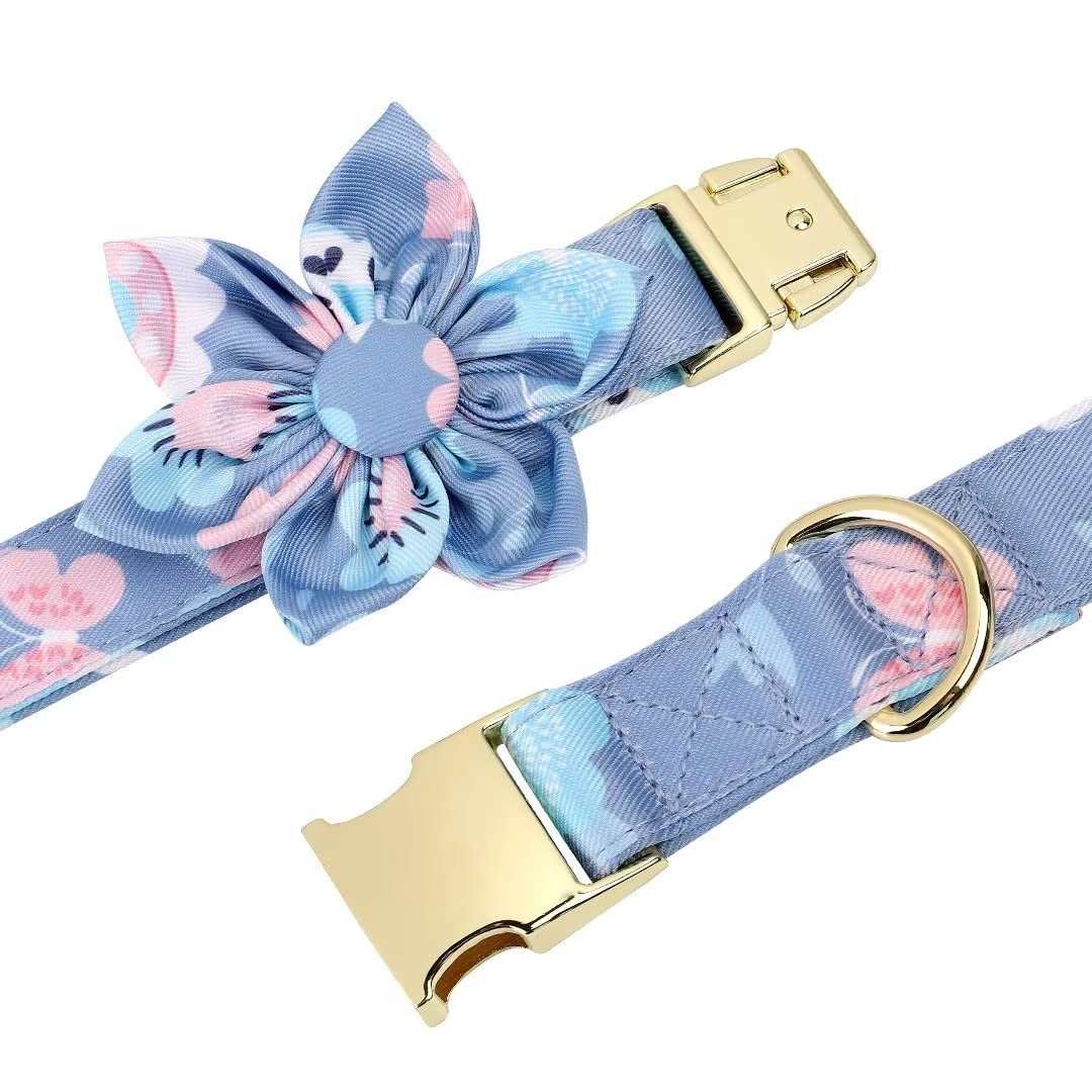 Beirui Cute Dog Collars,Harnesses,Leashes Set, Floral Pattern, Orange,S