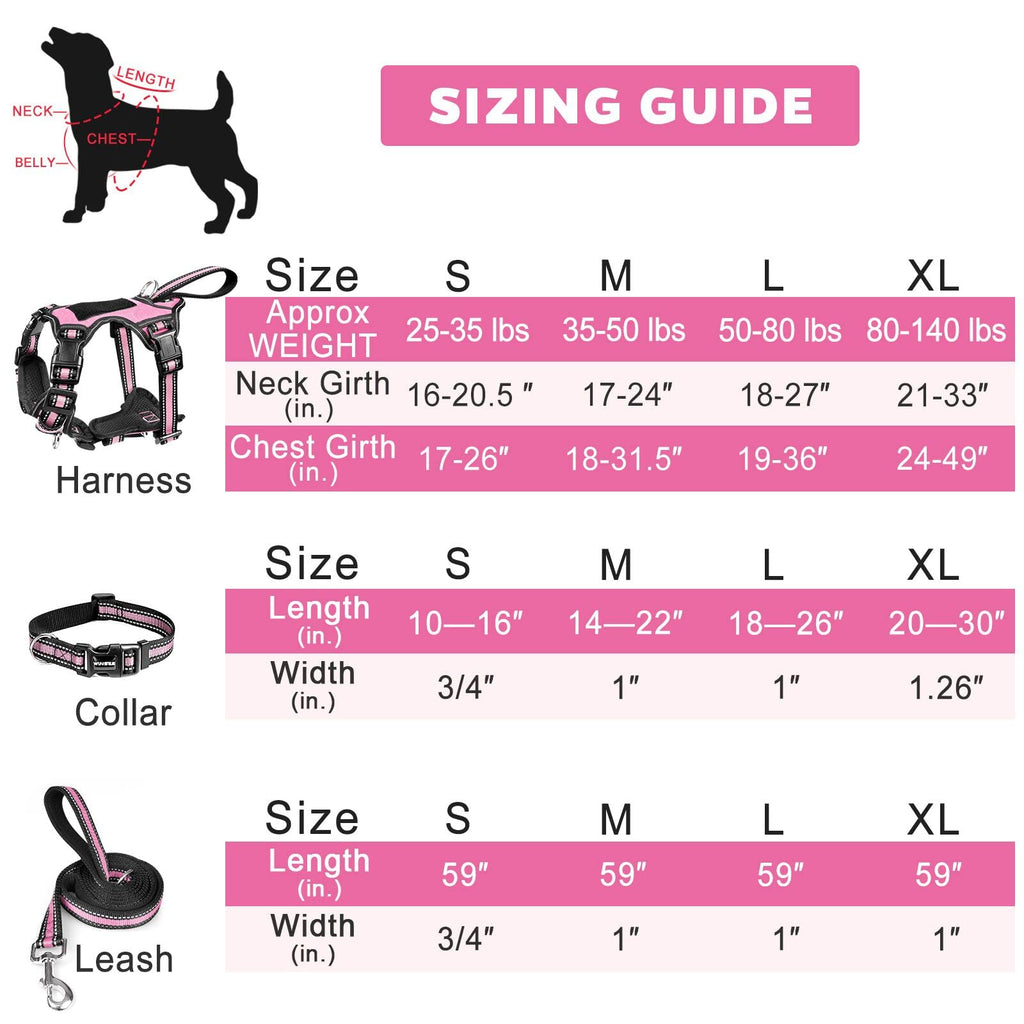 WINSEE Pet Harness Collar and Leash Set, All-in-one Reflective Dog Harness No Pull with Adjustable Buckles for Puppies, Small, Medium, Large, and Extra-Large Dogs (Large, Purple)