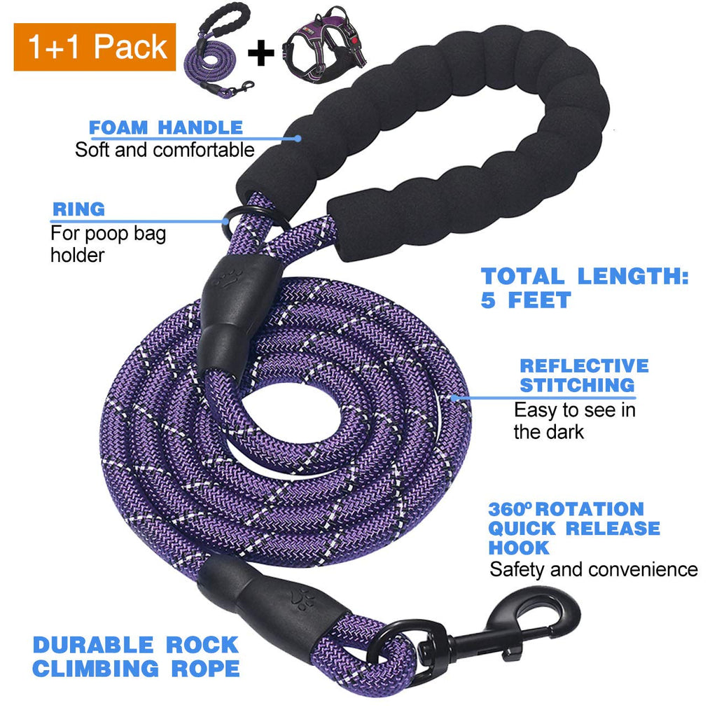 tobeDRI No Pull Dog Harness Adjustable Reflective Oxford Easy Control Medium Large Dog Harness with A Free Heavy Duty 5ft Dog Leash, Orange, L