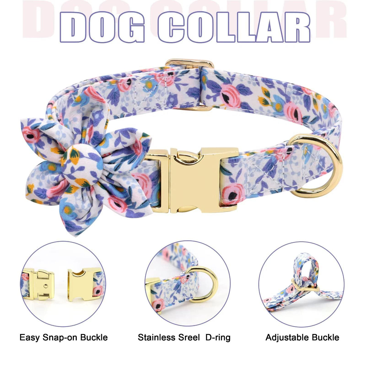 Beirui Cute Dog Collars,Harnesses,Leashes Set, Floral Pattern, Orange,S