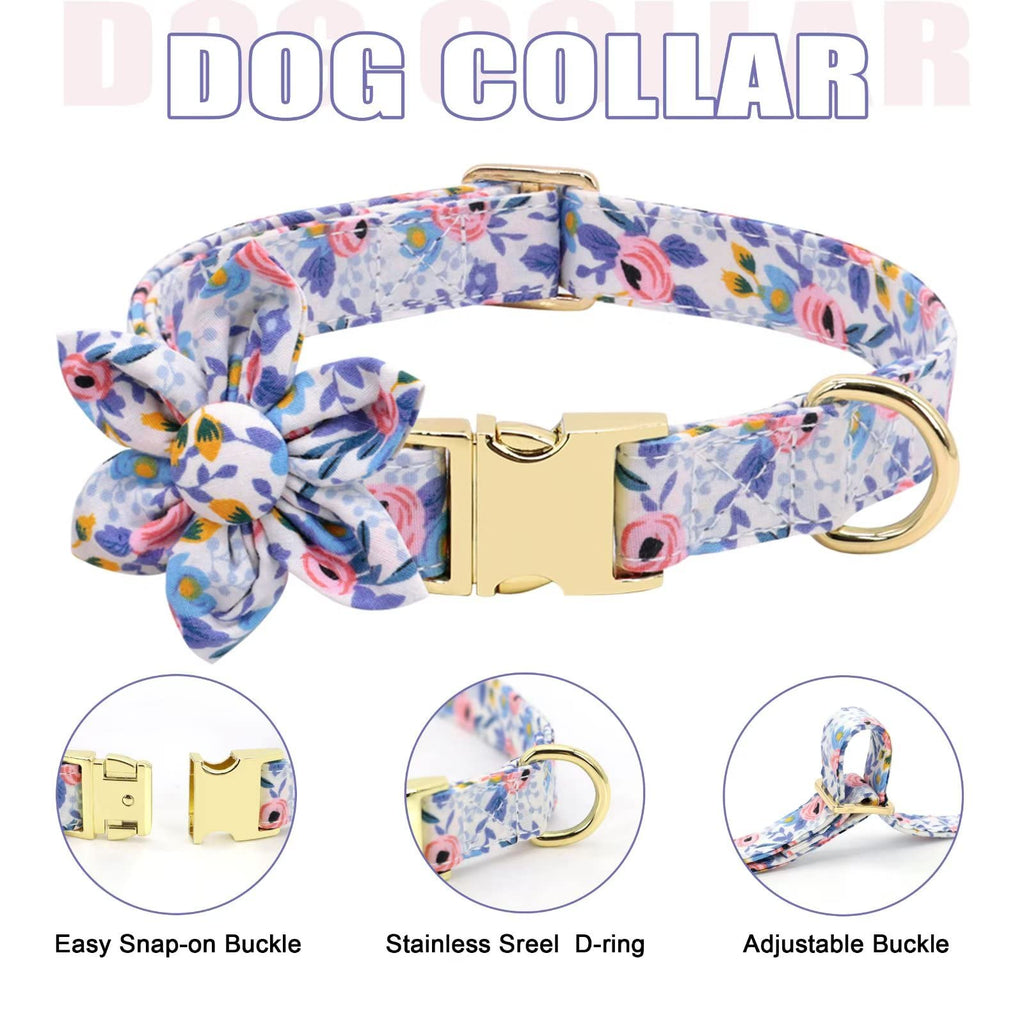 Beirui Cute Dog Collars,Harnesses,Leashes Set, Floral Pattern, Orange,S