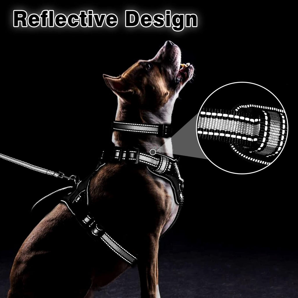 WINSEE Pet Harness Collar and Leash Set, All-in-one Reflective Dog Harness No Pull with Adjustable Buckles for Puppies, Small, Medium, Large, and Extra-Large Dogs (Large, Purple)