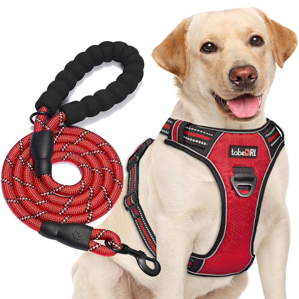 tobeDRI No Pull Dog Harness Adjustable Reflective Oxford Easy Control Medium Large Dog Harness with A Free Heavy Duty 5ft Dog Leash, Orange, L