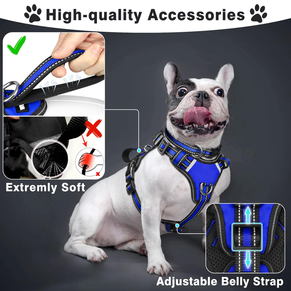 WINSEE Pet Harness Collar and Leash Set, All-in-one Reflective Dog Harness No Pull with Adjustable Buckles for Puppies, Small, Medium, Large, and Extra-Large Dogs (Large, Purple)