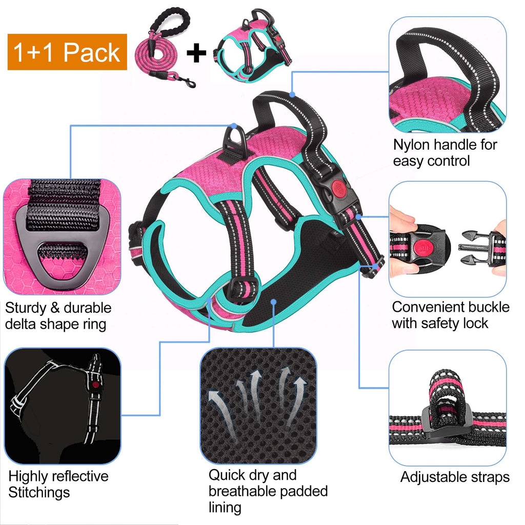 tobeDRI No Pull Dog Harness Adjustable Reflective Oxford Easy Control Medium Large Dog Harness with A Free Heavy Duty 5ft Dog Leash, Orange, L