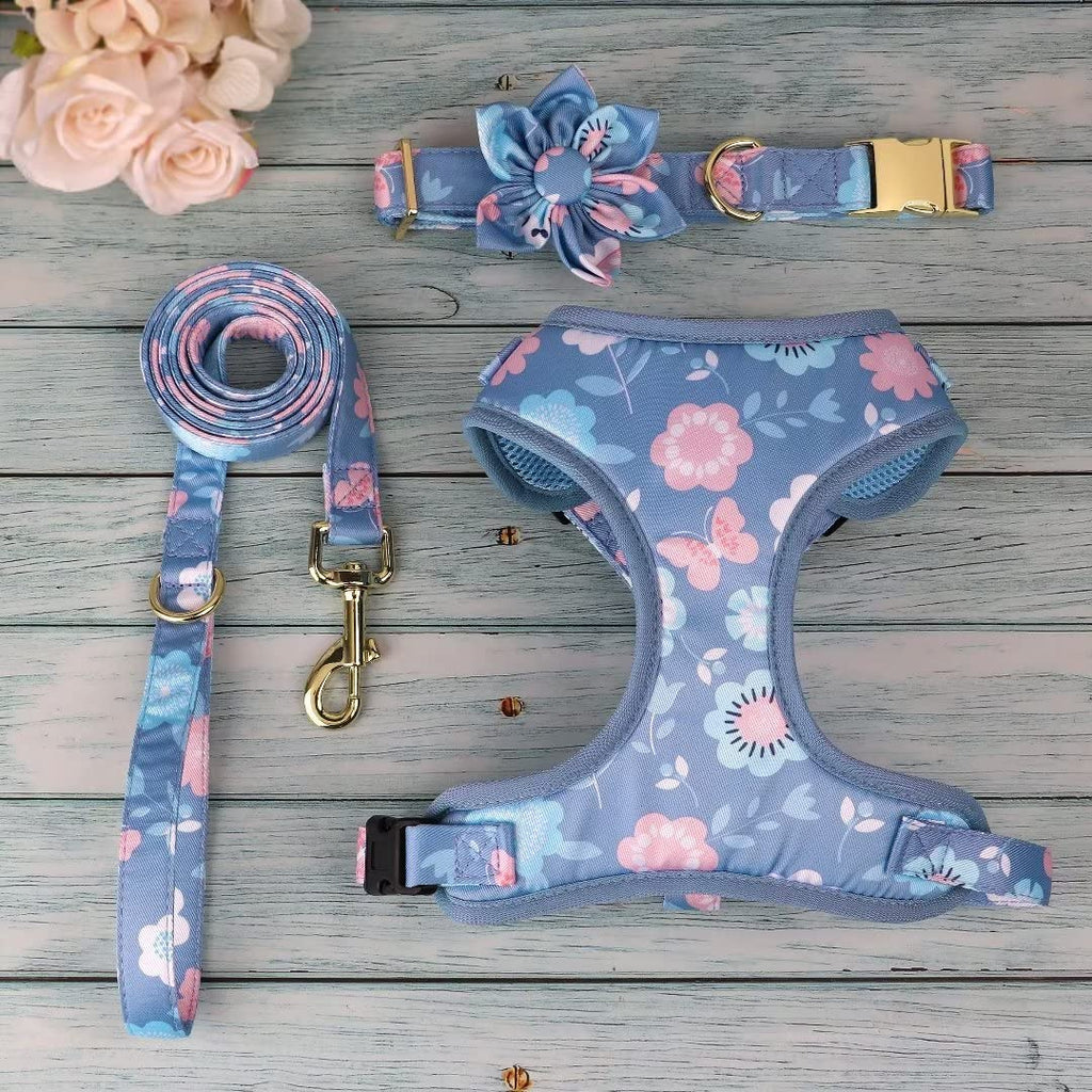 Beirui Cute Dog Collars,Harnesses,Leashes Set, Floral Pattern, Orange,S