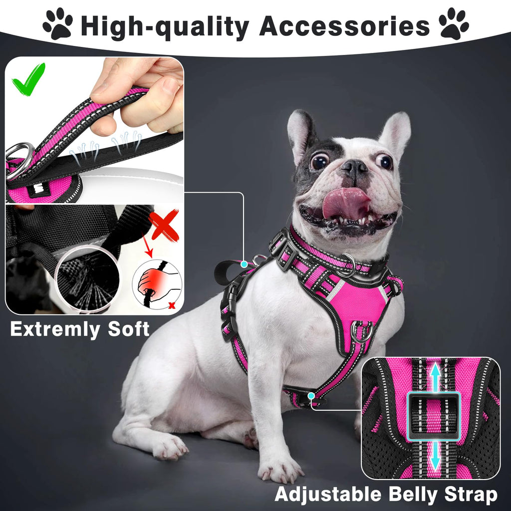 WINSEE Pet Harness Collar and Leash Set, All-in-one Reflective Dog Harness No Pull with Adjustable Buckles for Puppies, Small, Medium, Large, and Extra-Large Dogs (Large, Purple)