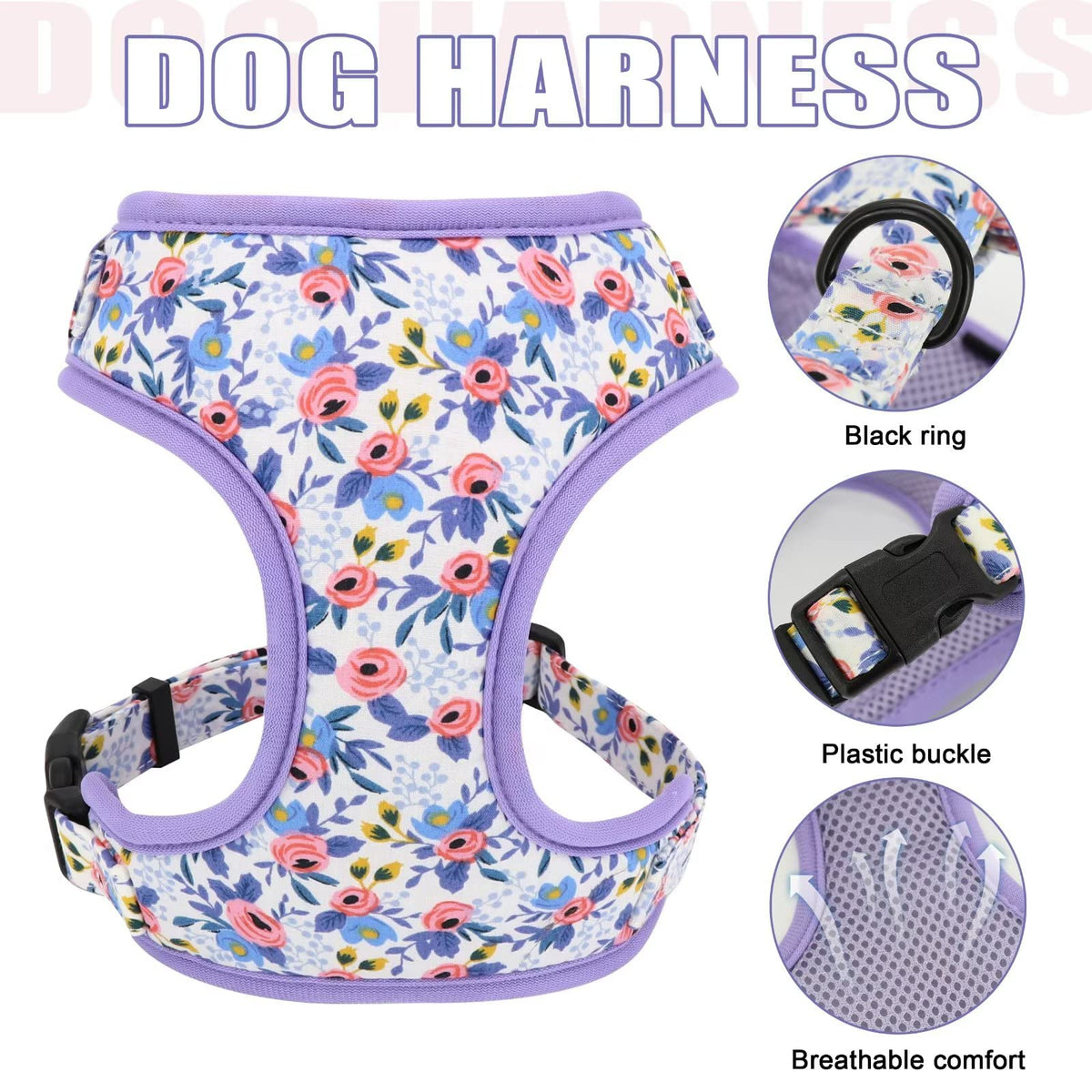 Beirui Cute Dog Collars,Harnesses,Leashes Set, Floral Pattern, Orange,S