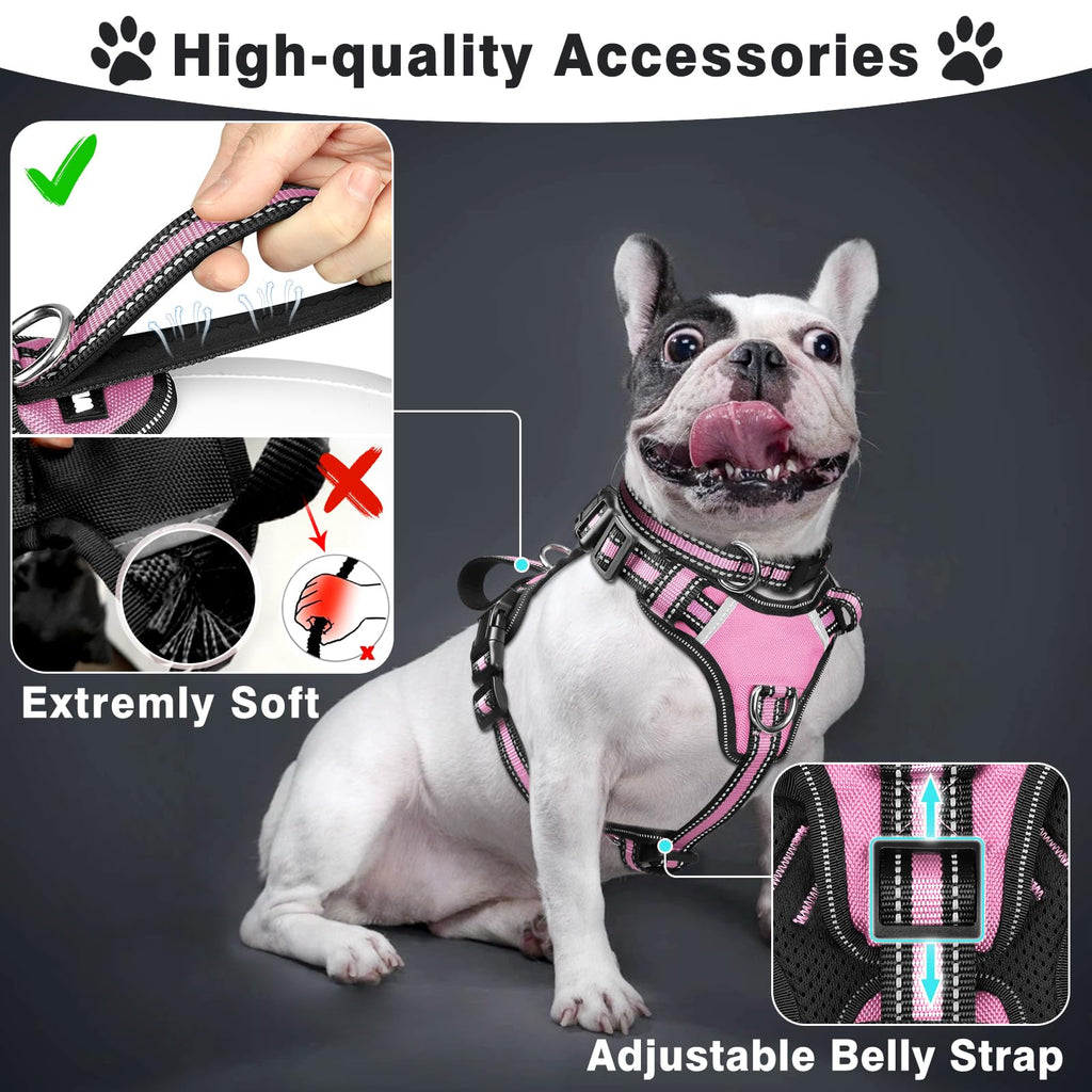 WINSEE Pet Harness Collar and Leash Set, All-in-one Reflective Dog Harness No Pull with Adjustable Buckles for Puppies, Small, Medium, Large, and Extra-Large Dogs (Large, Purple)