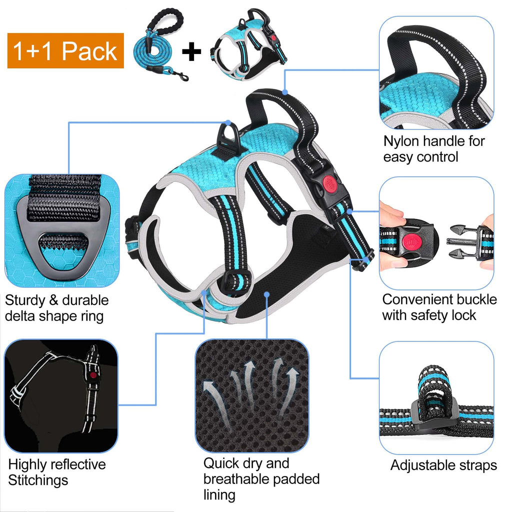 tobeDRI No Pull Dog Harness Adjustable Reflective Oxford Easy Control Medium Large Dog Harness with A Free Heavy Duty 5ft Dog Leash, Orange, L