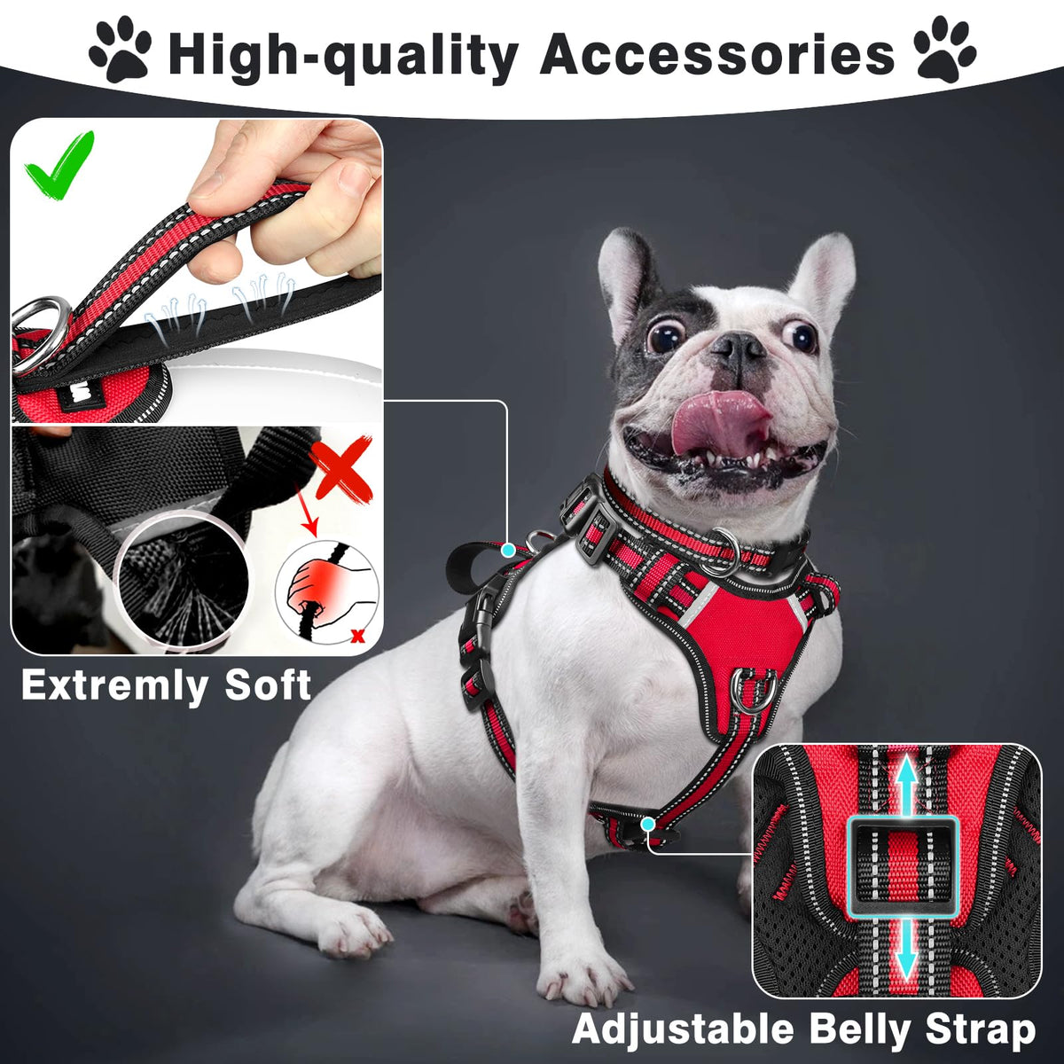 WINSEE Pet Harness Collar and Leash Set, All-in-one Reflective Dog Harness No Pull with Adjustable Buckles for Puppies, Small, Medium, Large, and Extra-Large Dogs (Large, Purple)