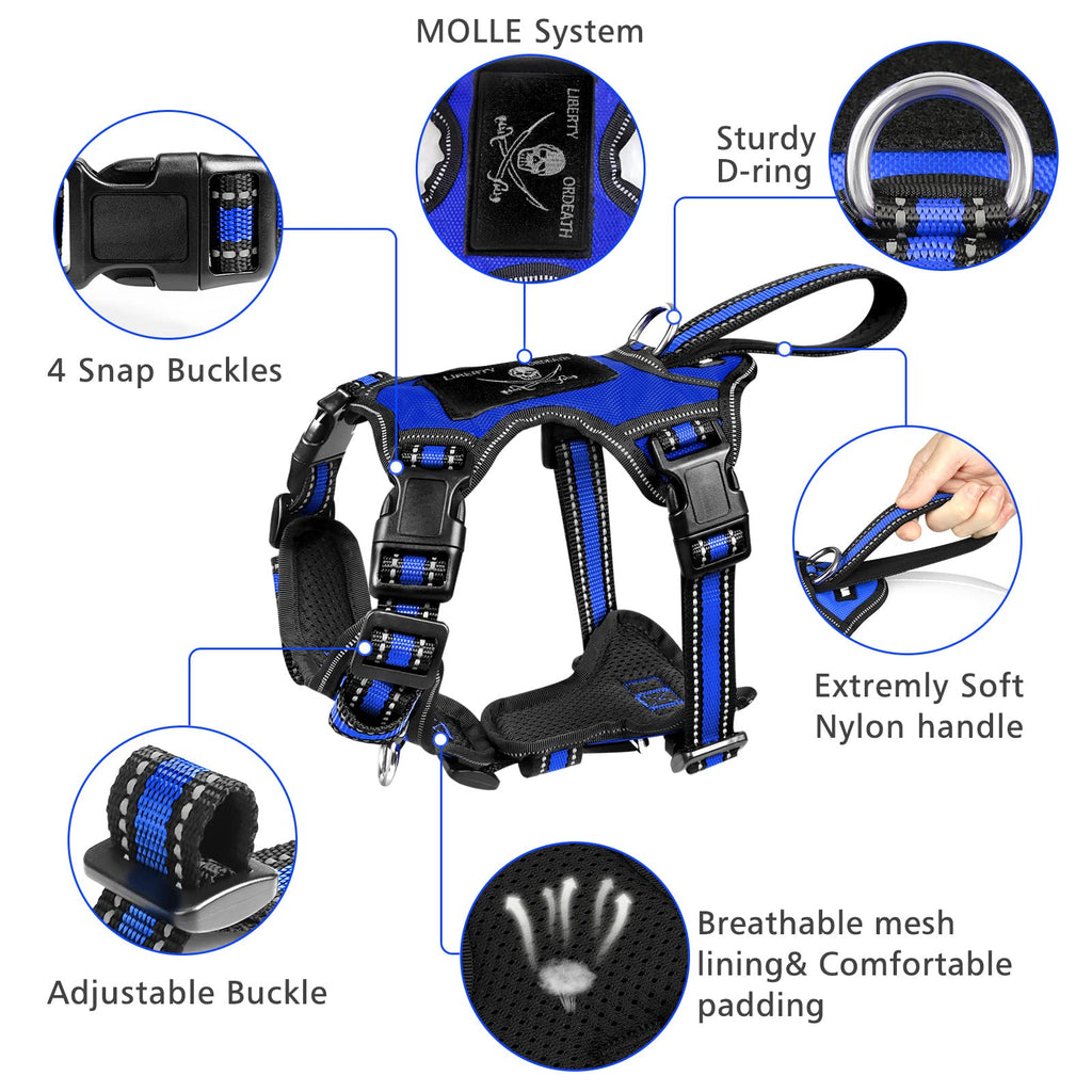 WINSEE Pet Harness Collar and Leash Set, All-in-one Reflective Dog Harness No Pull with Adjustable Buckles for Puppies, Small, Medium, Large, and Extra-Large Dogs (Large, Purple)