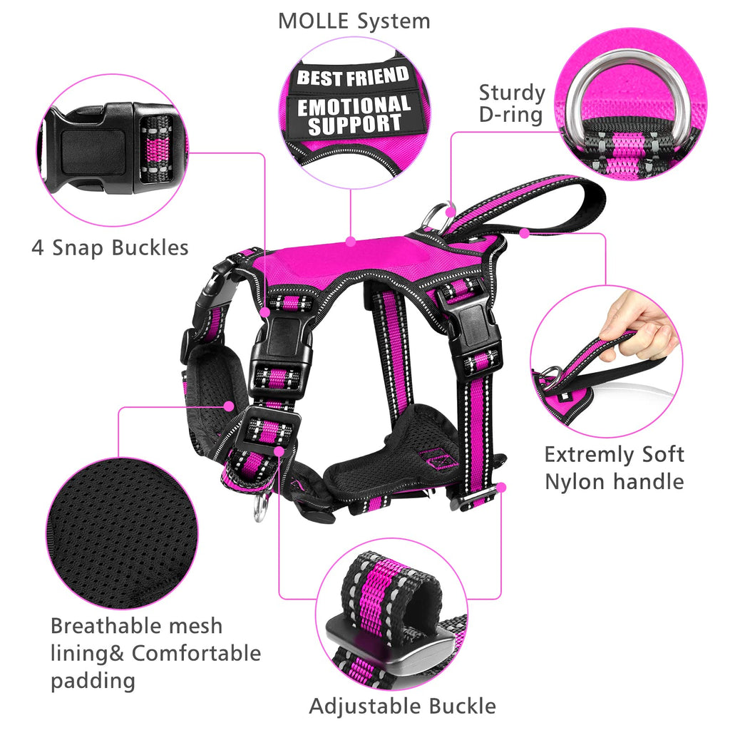 WINSEE Pet Harness Collar and Leash Set, All-in-one Reflective Dog Harness No Pull with Adjustable Buckles for Puppies, Small, Medium, Large, and Extra-Large Dogs (Large, Purple)